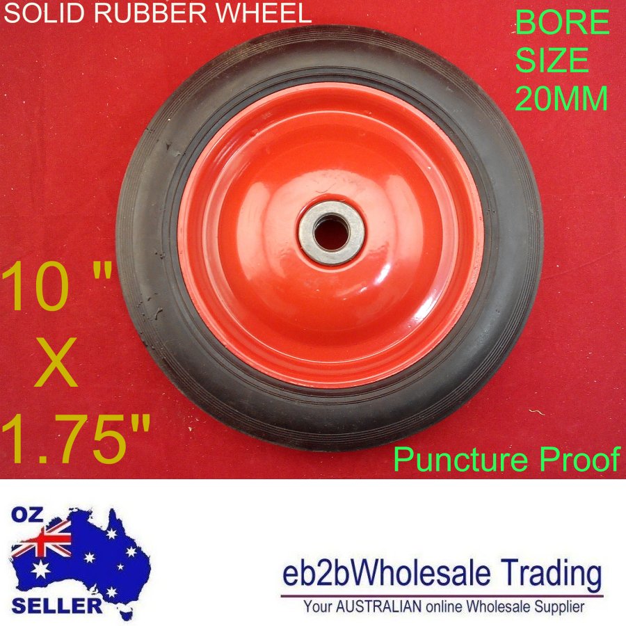 10″ X1.75 Solid Rubber Jockey Trolley Wheels 20MM Bore double hub Puncture Proof