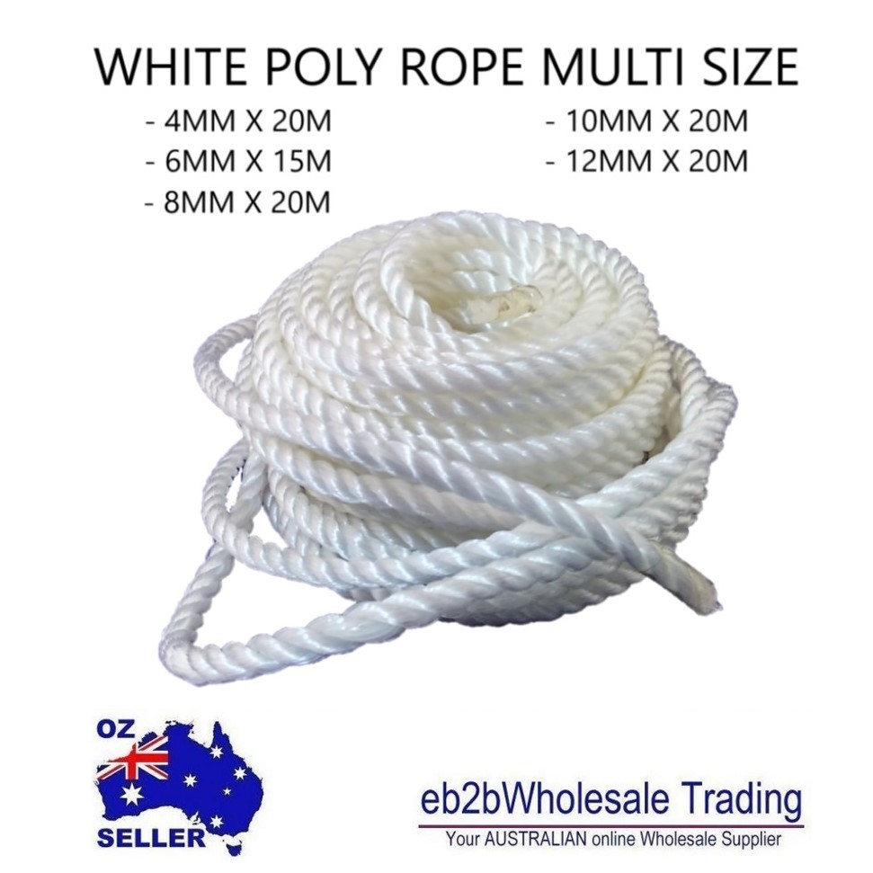 White Poly Rope Coils Roll Fence Polyrope Camping Tarpaulins Sailing Agriculture
