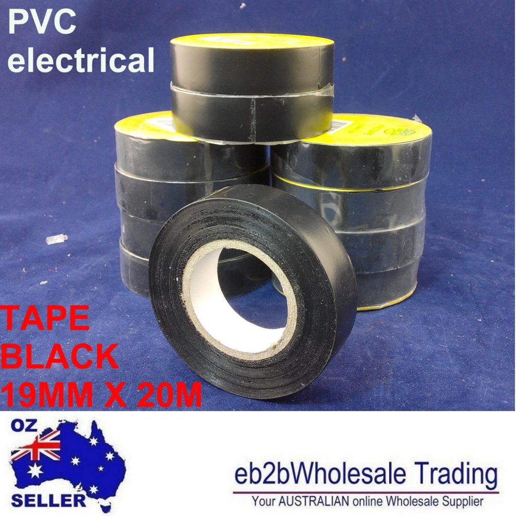 19mm x 20m PVC Electrical Insulation Tape Black roller roll Premium new bulk