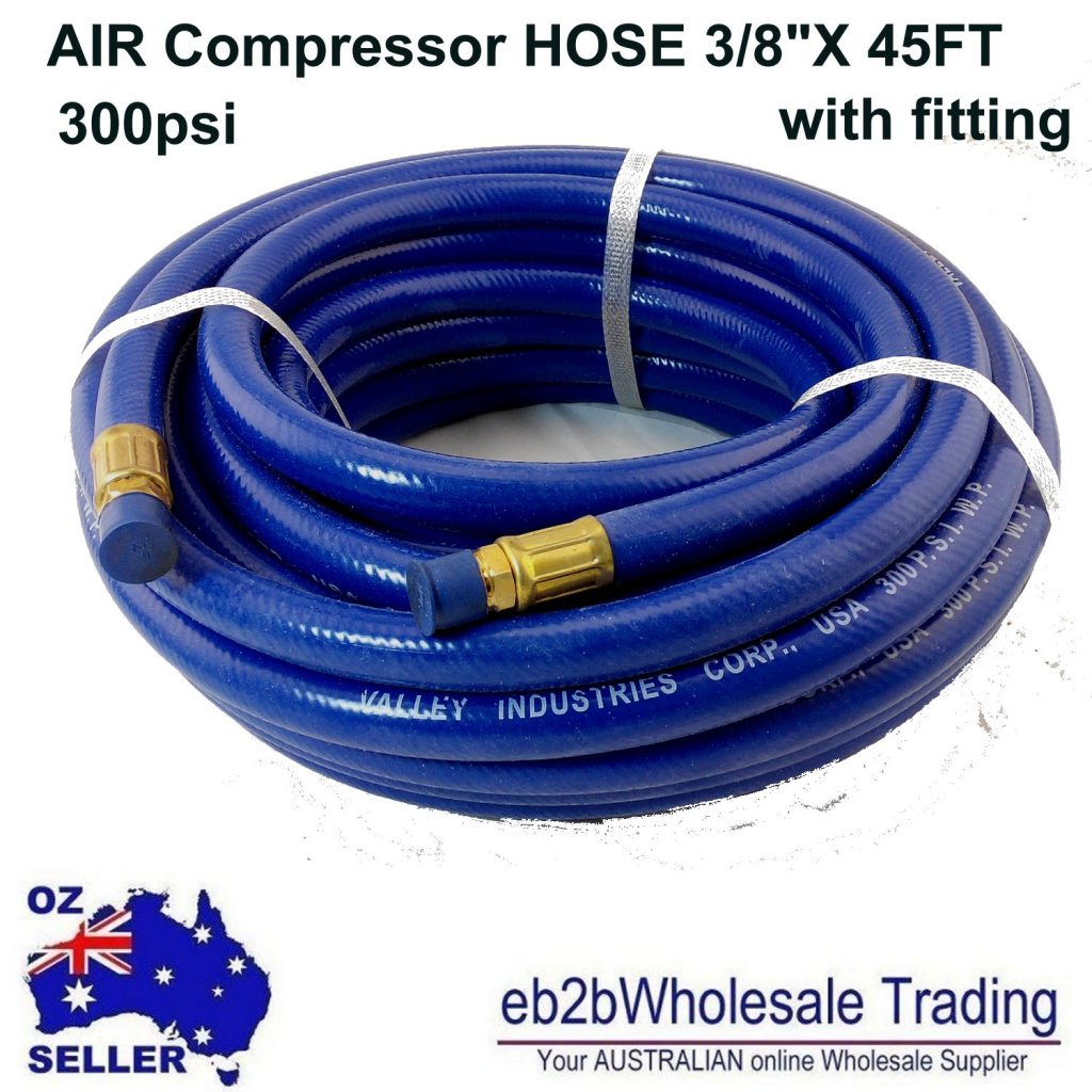 PVC AIR Compressor HOSE 3/8” X 45FT/10MM X 13.7M WITH FITTING Multiflex 300 PSI USA