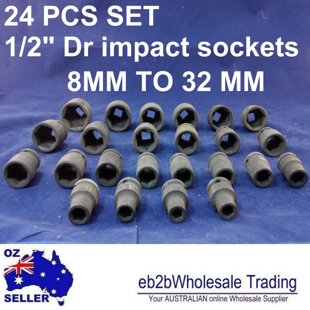 24 PCS SET 1/2″ Dr impact sockets 8MM TO 32MM SOCKET Cr-V black phosphate finish SHORT